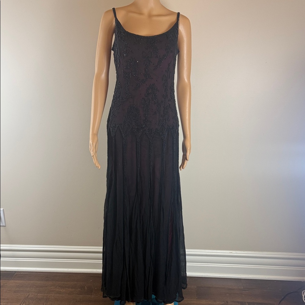 Vintage Saks Fifth Avenue Sheer Black Beaded Evening Gown